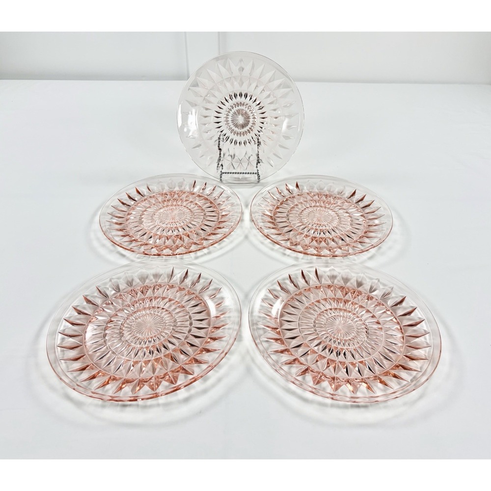 Set of 5 Vintage Jeannette Windsor Diamond Pink Depression Glass 9" Plates